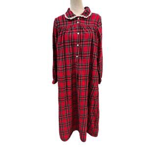 Lanz of Salzburg Flannel Nightgown Small‎ Red Plaid Maxi Christmas Holiday Cabin